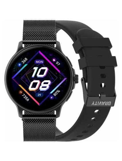 Dámské chytré hodinky GRAVITY GT12-1 Černý silikonový řemínek + černý náramek Dámské chytré hodinky GRAVITY GT12-1 Černý silikonový řemínek + černý náramek