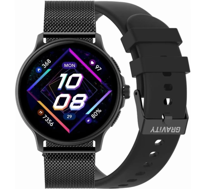 Dámské chytré hodinky GRAVITY GT12-1 Černý silikonový řemínek + černý náramek Dámské chytré hodinky GRAVITY GT12-1 Černý silikonový řemínek + černý náramek