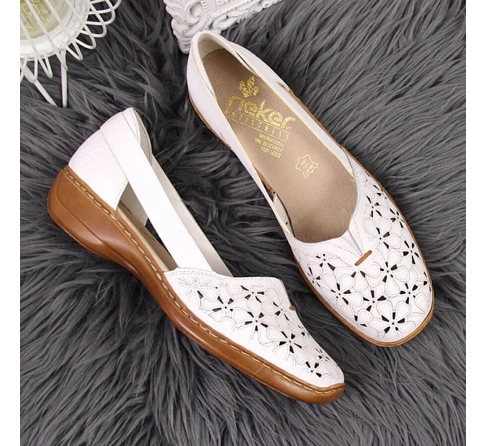 Rieker W RKR442B bílá ažurová kožená polobotka