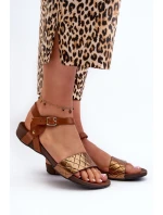 Zazoo 40027 Ploché Kožené Dámské Sandály Měděné Zazoo 40027 Ploché Kožené Dámské Sandály Měděné