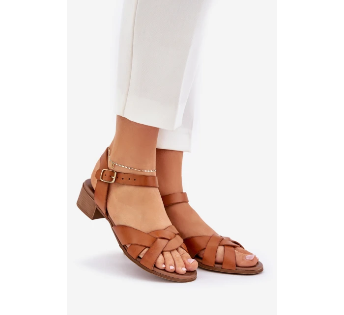 Kožené Sandály Na Podpatku Hnědé model 21684012 - Zazoo Kožené Sandály Na Podpatku Hnědé model 21684012 - Zazoo