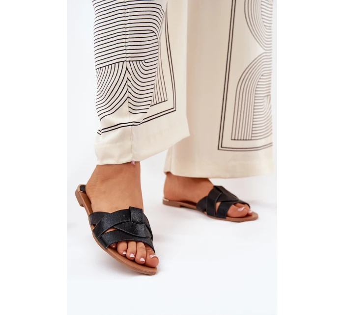 Ploché Dámské Pantofle S Proplétajícími Se Pásky Černé Selaenor Ploché Dámské Pantofle S Proplétajícími Se Pásky Černé Selaenor