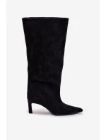 Dámské kozačky z eko semiše nazouvací na jehle černé Phelin Dámské kozačky z eko semiše nazouvací na jehle černé Phelin