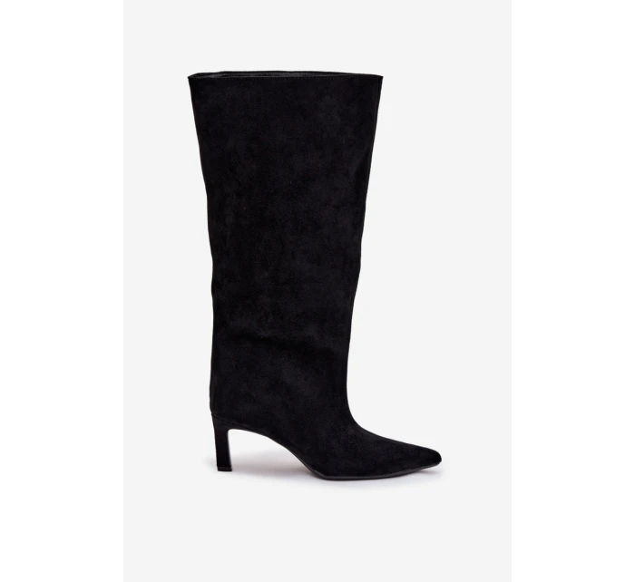 Dámské kozačky z eko semiše nazouvací na jehle černé Phelin Dámské kozačky z eko semiše nazouvací na jehle černé Phelin