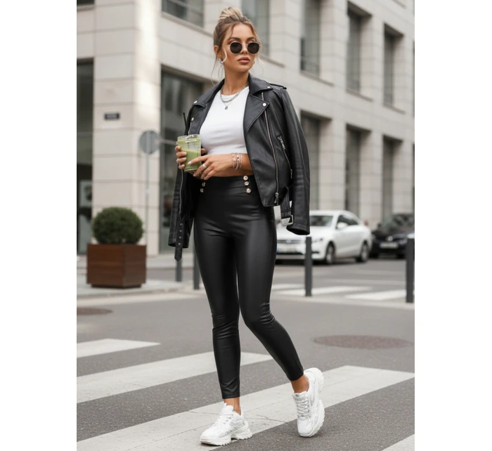 Dámské voskované legíny s vysokým pasem černé FashionStreet UY2855