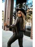 model 21371205 Krátká bunda s třásněmi z měkké ekokůže čokoládová - numoco basic