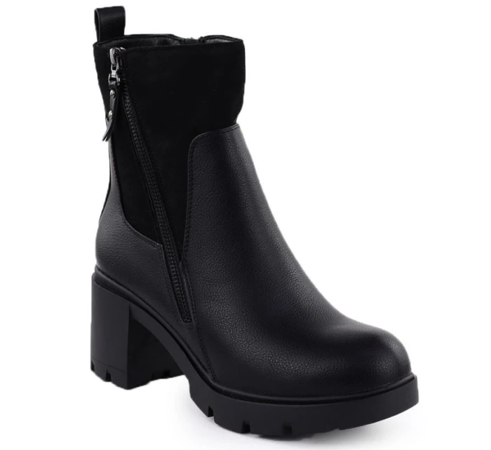 Dámské zateplené boty na podpatku se zipem černé M.Daszynski 23108