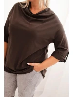 Dámská blůza Plus Size z bavlny volného střihu s vodním výstřihem hnědá