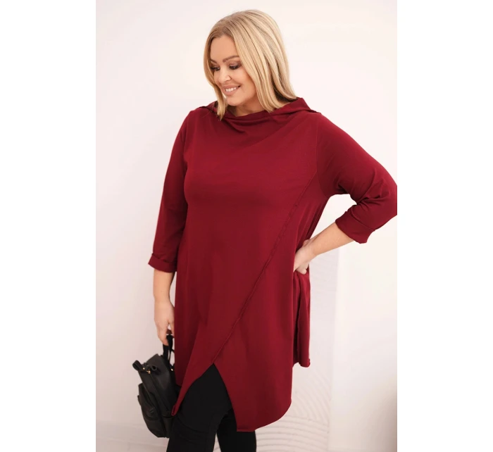 Dámská asymetrická bavlněná blůza Plus Size s ohrnovacími rukávy bordová Dámská asymetrická bavlněná blůza Plus Size s ohrnovacími rukávy bordová