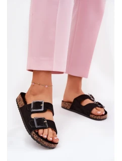 Dámské Pantofle S Přezkami Na Korek Podošve Černé Sercele