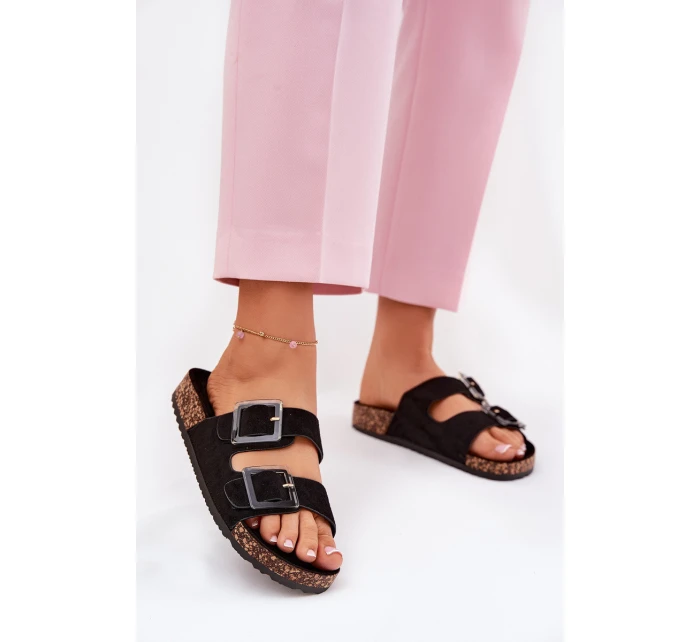 Dámské Pantofle S Přezkami Na Korek Podošve Černé Sercele Dámské Pantofle S Přezkami Na Korek Podošve Černé Sercele