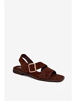 Dámské sandály na ploché podrážce se zlatým přezkou čokoládové Verissea