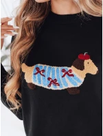 Dámský svetr CHICPAWS s aplikací psa černý FashionStreet MY2541 Dámský svetr CHICPAWS s aplikací psa černý FashionStreet MY2541