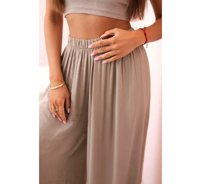 Široké dámské kalhoty s elastickým pasem velbloud