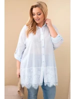 Dámská košile Plus Size bavlněná s krajkovým lemem modrá Dámská košile Plus Size bavlněná s krajkovým lemem modrá