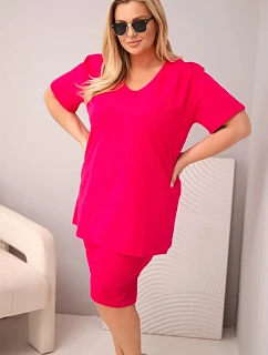 Dámská bavlněná souprava Plus Size s halenkou a šortkami fuchsiová
