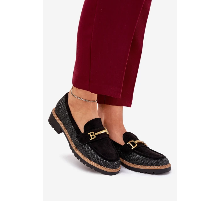 Dámské Mokasíny S Pletením A Zlatým Černé model 21688123 - Boto