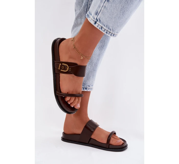 Dámské pantofle s zlatým sponou čokoládové Sarilisse