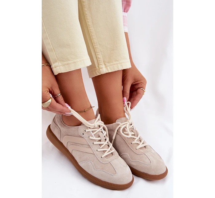Dámské kožené semišové tenisky nízké béžové model 22100202 - Boto Dámské kožené semišové tenisky nízké béžové model 22100202 - Boto