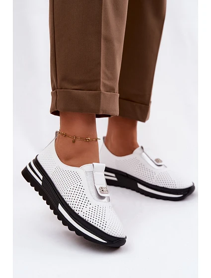 Dámské nazouvací polobotky z pravé kůže S.Barski LR61-7092 Bílá