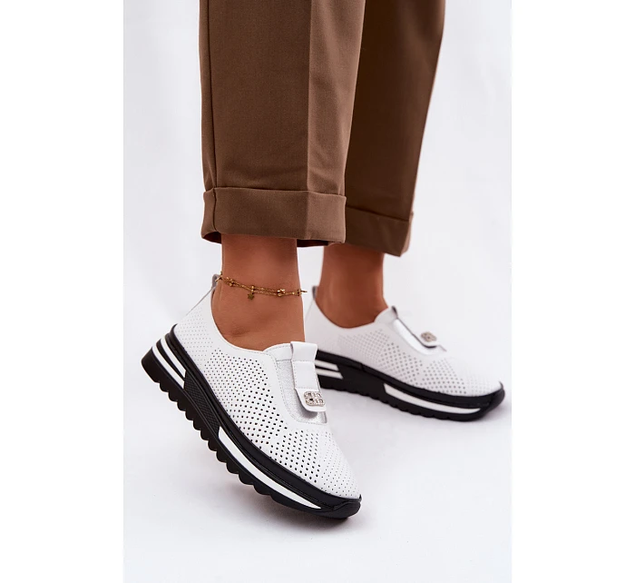 Dámské nazouvací polobotky z pravé kůže S.Barski LR61-7092 Bílá