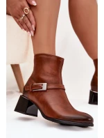 Dámské botky Zazoo – kožené, na podpatku s přezkou, hnědé Dámské botky Zazoo – kožené, na podpatku s přezkou, hnědé