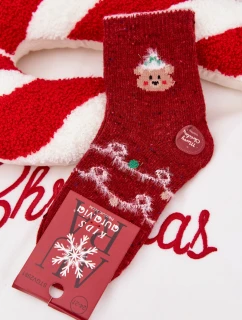 Dětské vánoční ponožky s medvídkem z alpaka vlny – červené