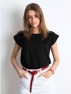 Černé bavlněné dámské tričko t-shirt s ohrnutými rukávky Feel Good (4833-22)