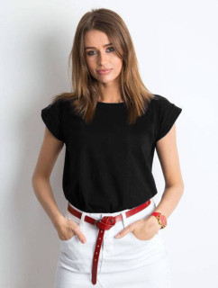 Černé bavlněné dámské tričko t-shirt s ohrnutými rukávky Feel Good (4833-22)