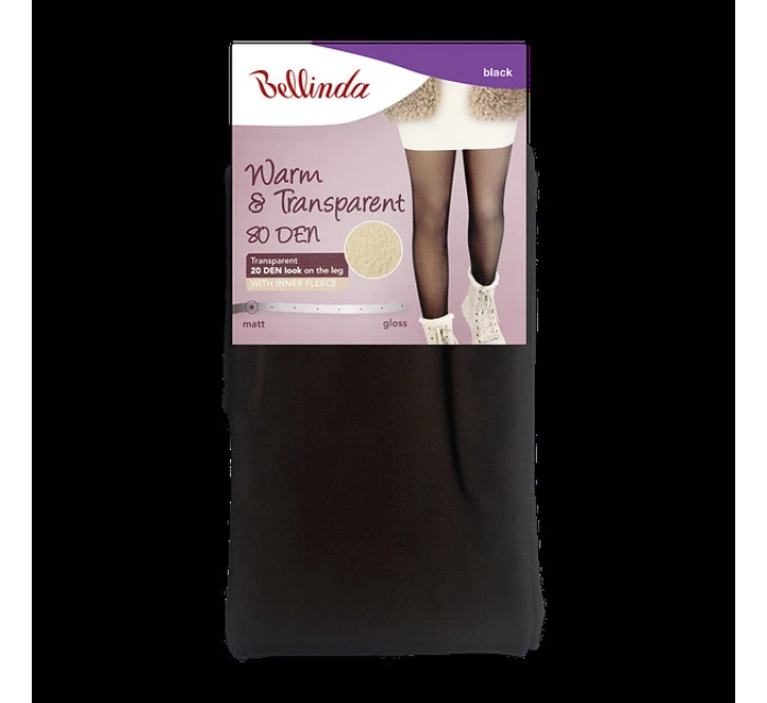 Dámské teplé punčochové kalhoty 80 DEN s flísem WARM & TRANSPARENT 80 DEN WITH FLEECE - BELLINDA - černá