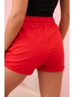 Dámské bavlněné kraťasy s gumou a zavazováním v pase červené
