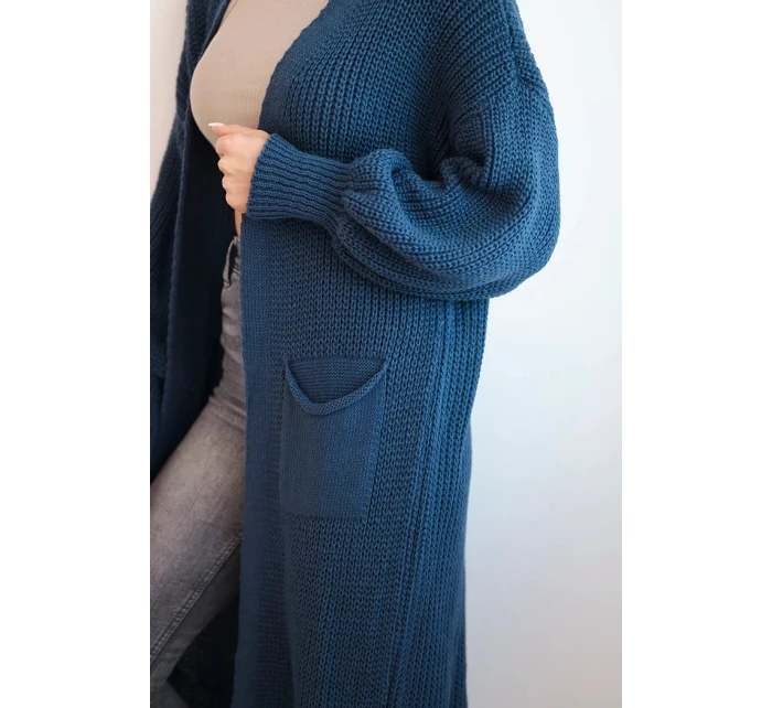 Dlouhý svetr kardigan tmavě model 21402226 - K-Fashion