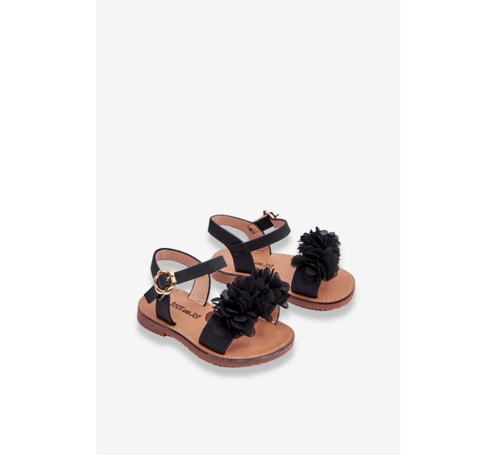 Módní dětské sandály s květy černe Poly Módní dětské sandály s květy černe Poly