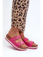 Dámské žabky na platformě s přezkami z ekokoženky fuksiové Ursila Dámské žabky na platformě s přezkami z ekokoženky fuksiové Ursila