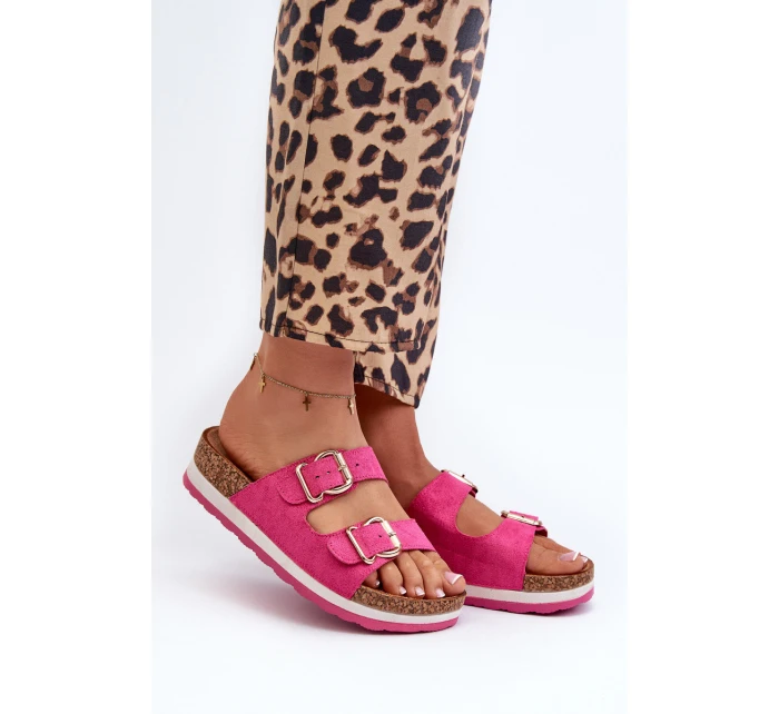 Dámské žabky na platformě s přezkami z ekokoženky fuksiové Ursila Dámské žabky na platformě s přezkami z ekokoženky fuksiové Ursila