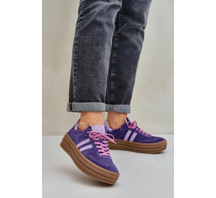 model 21684228 Dámské semišové sneakersy na platformě tmavě fialové - Zazoo