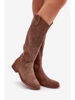Kozačky Na Plochém Podpatku S Vzorem Hnědé model 21685047 - S.Barski Kozačky Na Plochém Podpatku S Vzorem Hnědé model 21685047 - S.Barski