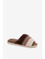 Kožešinové dámské pantofle s pruhy hnědé model 21744825 - Boto Kožešinové dámské pantofle s pruhy hnědé model 21744825 - Boto