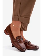 Kožené dámské polobotky na podpatku s ozdobou model 22069498 hnědé - VINCEZA Kožené dámské polobotky na podpatku s ozdobou model 22069498 hnědé - VINCEZA