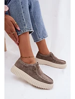 Kožené Semišové Dámské Polobotky na Podpatku Taupe Jamila Kožené Semišové Dámské Polobotky na Podpatku Taupe Jamila
