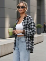 Koszula damska zapinana na guziki w kratę granatowa FashionStreet DY0483 Koszula damska zapinana na guziki w kratę granatowa FashionStreet DY0483