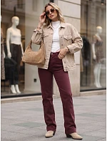 Dámské džíny s širokými nohavicemi a vysokým pasem v bordové barvě FashionStreet UY3105 Dámské džíny s širokými nohavicemi a vysokým pasem v bordové barvě FashionStreet UY3105