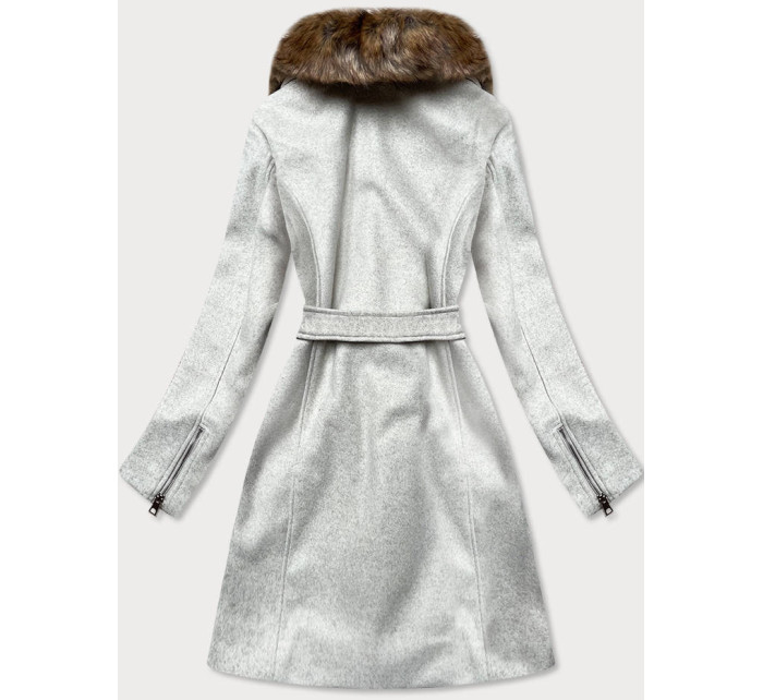 Šedý dámský kabát s kožešinou (JC241)