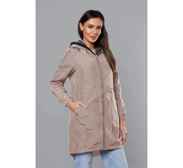 Tenká béžová dámská bunda s ozdobnou lemovkou model 18319662 - Miss TiTi Tenká béžová dámská bunda s ozdobnou lemovkou model 18319662 - Miss TiTi