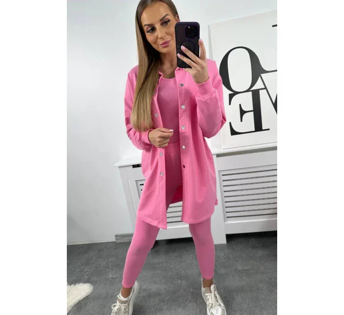 3dílný set halenka, top a legíny světle růžová