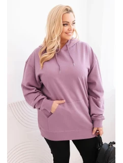 Dámská mikina s kapucí a klokaní kapsou Plus Size z bavlny tmavě růžová