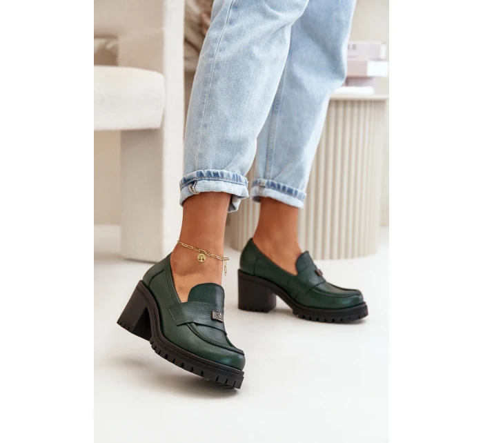 model 21669241 Elegantní dámské polobotky na podpatku přírodní kůže tmavě zelené - Zazoo model 21669241 Elegantní dámské polobotky na podpatku přírodní kůže tmavě zelené - Zazoo