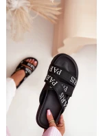 Dámské pantofle s textilními pásky Paris na platformě černé Celinea Dámské pantofle s textilními pásky Paris na platformě černé Celinea