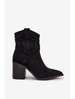 Dámské kožené boty na podpatku v stylu kovbojky černé model 21714314 - Boto