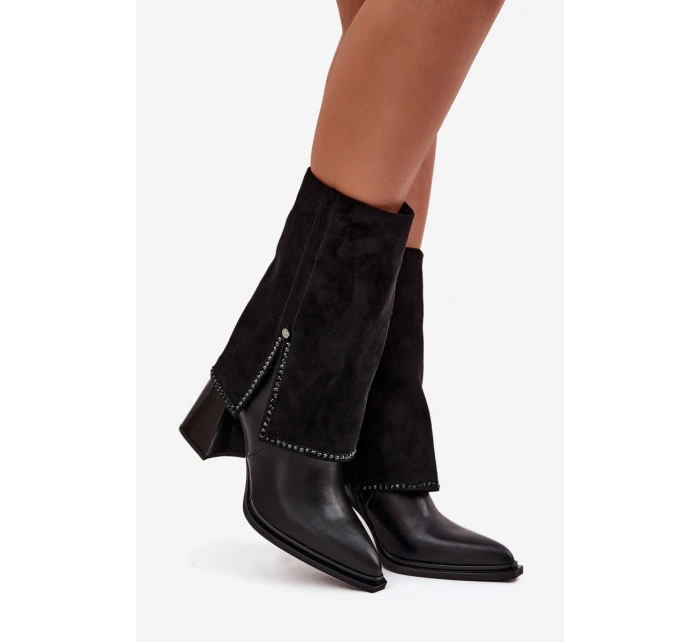 Kožené dámské kotníkové boty na sloupku s ohnutým lýkem vyhřívané Maciejka K7206-01 Černé